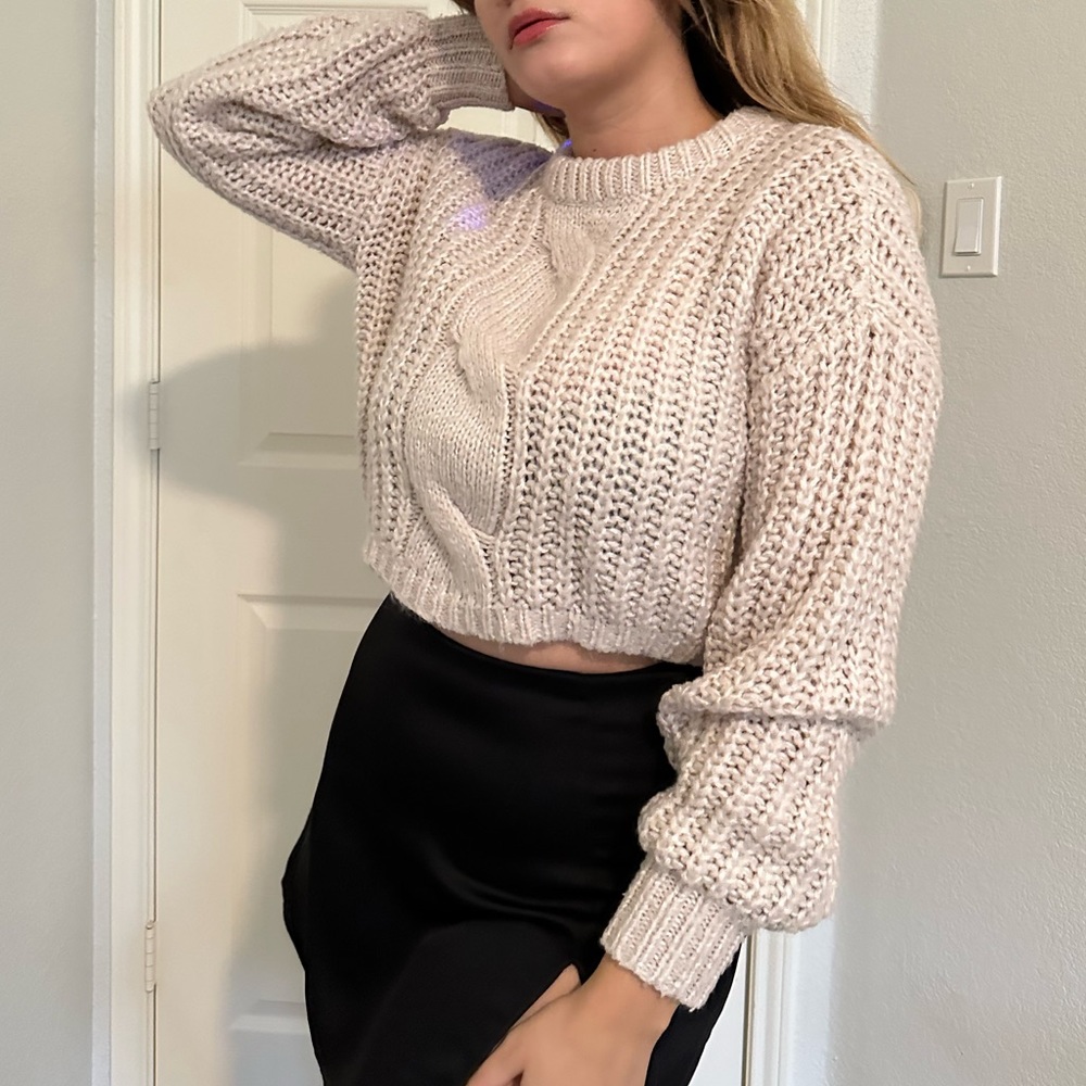 Garage cream tan neutral crop knit sweater pullover basic cottagecore pr…